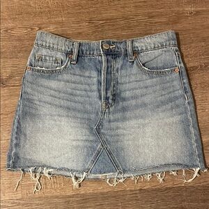 High-Rise Distressed Denim Pencil Skirt